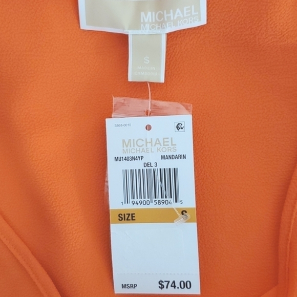 *NWT* MICHAEL MICHAEL KORS Orange Sleeveless Front-Tie Top, size S - Picture 4 of 5